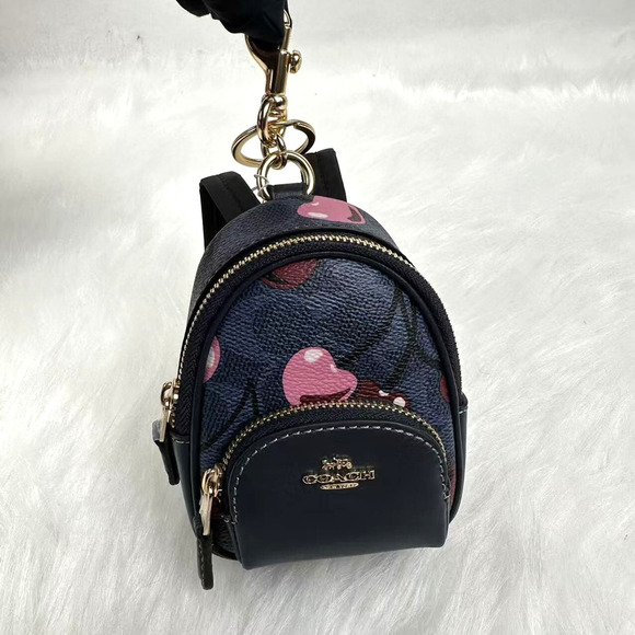 Coach Mini Court Backpack Bag Charm In Signature Canvas Cherry Print CZ086 NWT - Picture 1 of 8